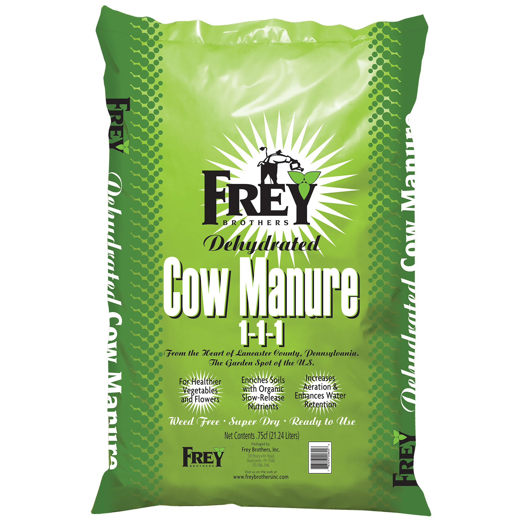 Frey Dehydrated Cow Manure 1-1-1 0.75 cu ft Bag - 75 per pallet - Potting Mix, Compost & Amendments
